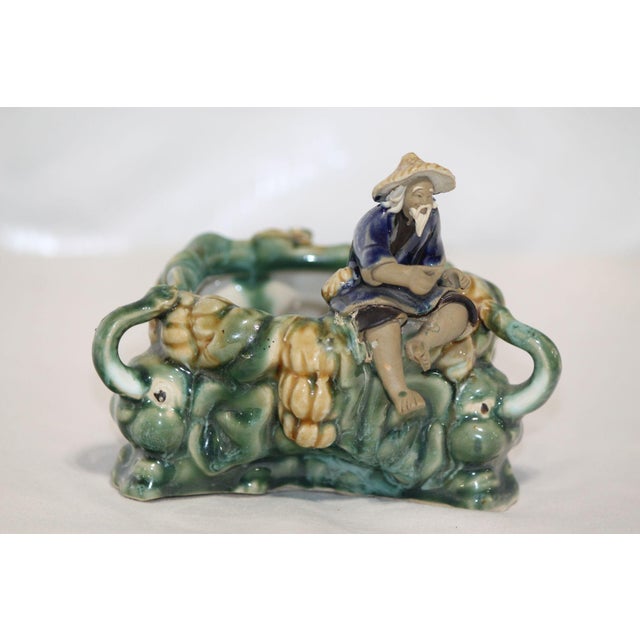 Antique Majolica Glazed Chinese Mudman and Elephant Planter For Sale - Image 9 of 9