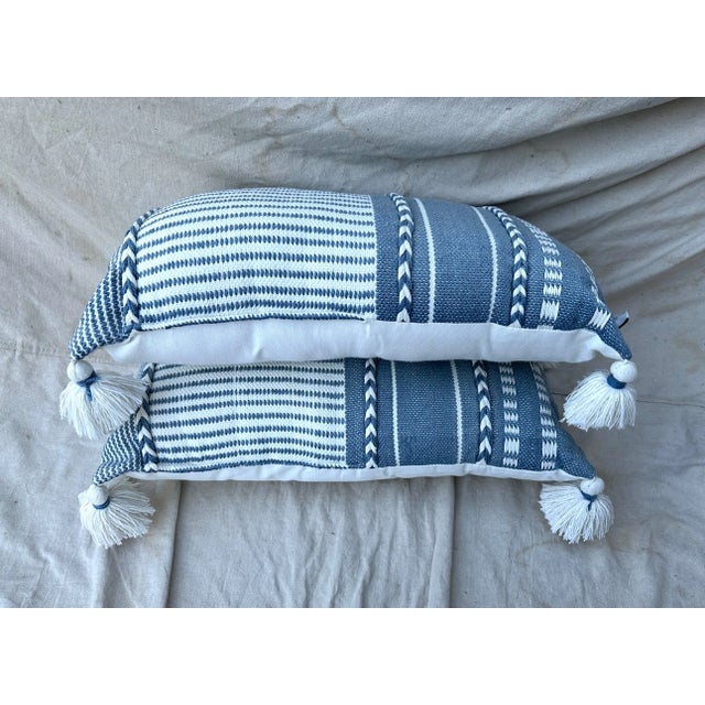 Textile Denim Blue Boho Throw Pillows-A Pair For Sale - Image 7 of 7