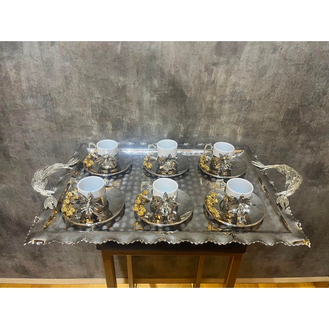Large Floral Copper Tea Service, Set of 6 For Sale - Image 12 of 15