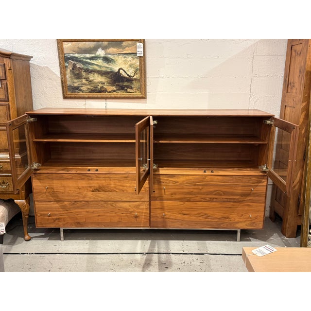 Room & Board Room & Board Hudson Walnut Glass Door Storage Cabinet For Sale - Image 4 of 12