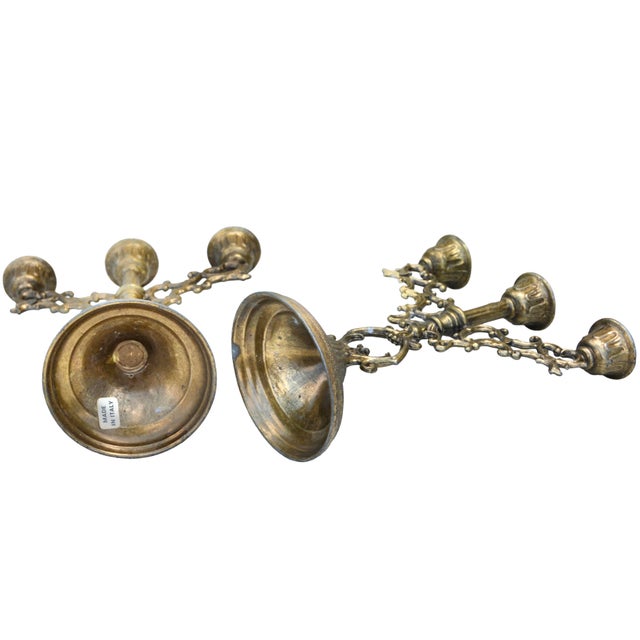 Metal Late 19th Century Handcrafted & Engraved Italian Brass Candlesticks - S/2 For Sale - Image 7 of 7
