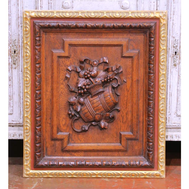 Brown Pair of 19th Century French Carved Oak Wall Harvest Panels in Gilt Frames For Sale - Image 8 of 11