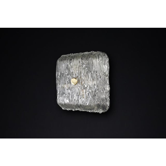 Large square venini murano flush mount / wall light from the bambù series, made in italy in the 1950s. Midcentury square...