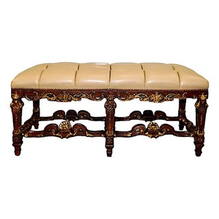 Louis XIV-style Leather-Upholstered Window or Hallway Bench For Sale
