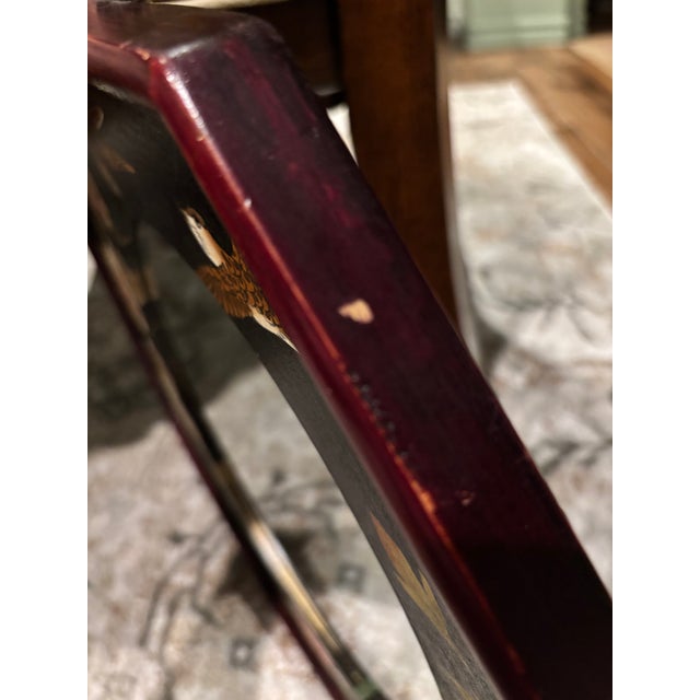 Wood Vintage Chinoiserie-Style Hexagonal Wall Mirror With Hand-Painted Birds, Circa 1960's, 16 Inch Diameter For Sale - Image 7 of 12