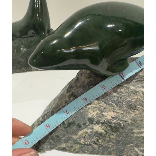 Pair 1980 Canadian Nephrite Jade Marine Sculptures, Signed S. Sandburg For Sale - Image 11 of 14