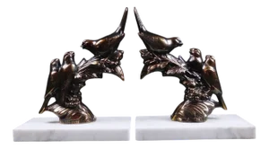 Art Deco Sculptural Bird Bookends in Spelter and Marble by Frécourt, 1930s, Set of 2