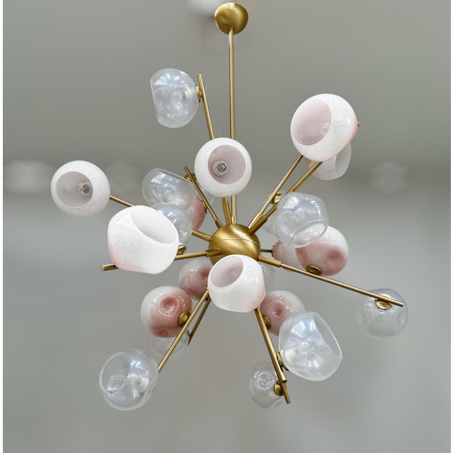 Italian 21st Century Opaline and Ombre Blush Murano Glass Sputnik Chandelier by Fabio LTD For Sale - Image 3 of 11
