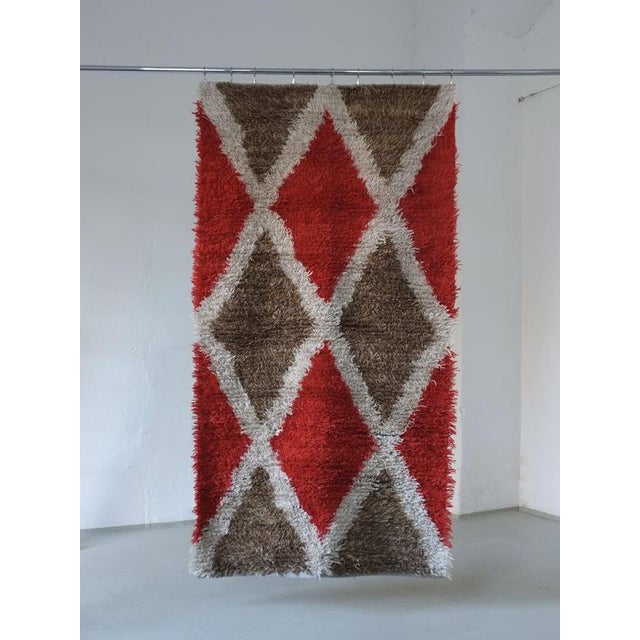 Scandinavian Red Rhombus Rya Rug, Sweden, 1960s For Sale - Image 5 of 5