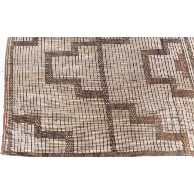 Doris Leslie Blau Moroccan Vintage Geometric Tan With Brown Rug Reed And Leather For Sale In New York - Image 6 of 8