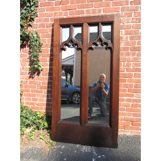 Late 19th Century English Gothic Oak Mirror 1860s For Sale - Image 5 of 10
