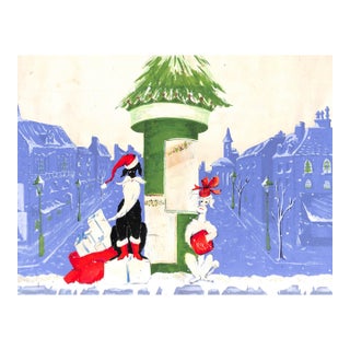 Mid 20th Century Lanvin of Paris Original Advertising Watercolor Christmas Artwork For Sale