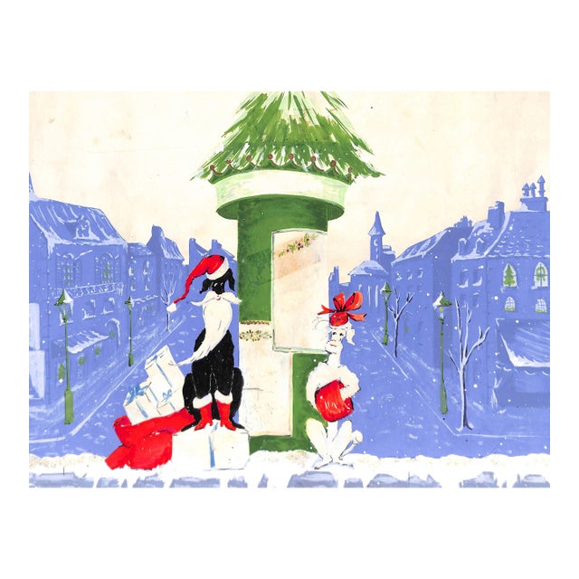 Mid 20th Century Lanvin of Paris Original Advertising Watercolor Christmas Artwork For Sale