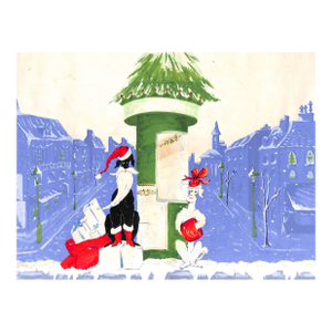 Mid 20th Century Lanvin of Paris Original Advertising Watercolor Christmas Artwork