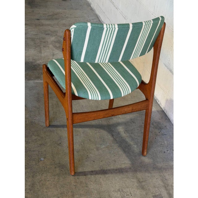 Green In Style of Erik Buch Model 49 Teak Dining Chair Green Striped Upholstery Danish Mid-Century Modern 1960s For Sale - Image 8 of 10