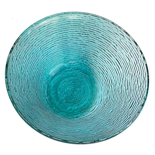 Glass Vintage 1960s Anchor Hocking Aquamarine Lido Soreno Glass Serving Bowl For Sale - Image 7 of 11