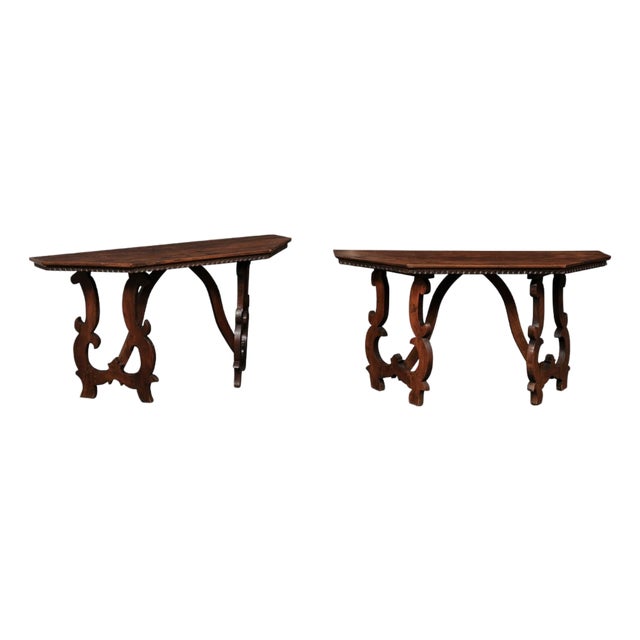 19th Century Italian Halved-Octagon Lyre Leg Consoles For Sale