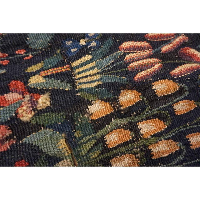 Antique Tapestry Square MilleFleurs Tapestry Fragment Wool Black Textile Art For Sale In New York - Image 6 of 8