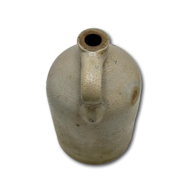 Nice Small 1 Gallon Size Antique American New York Stoneware Jug With Big Deep Blue Flower Decoration - Circa Mid 1800s For Sale - Image 16 of 18