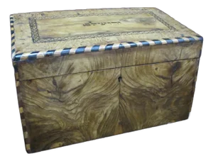 Antique Hebrew Jerusalem Burl Wood Hinged Lid File Flowers of the Holy Land Box