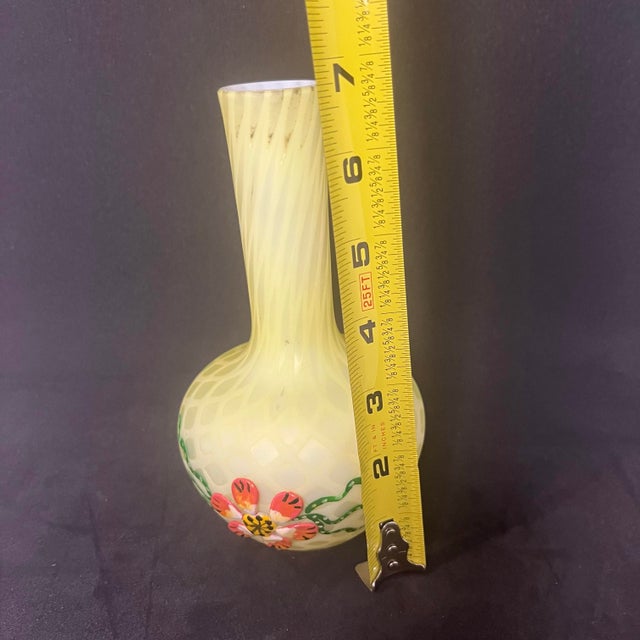 Antique Webb Victorian Satin Art Glass Bud Vase Hand Painted Floral Optic 6¾” For Sale - Image 4 of 9