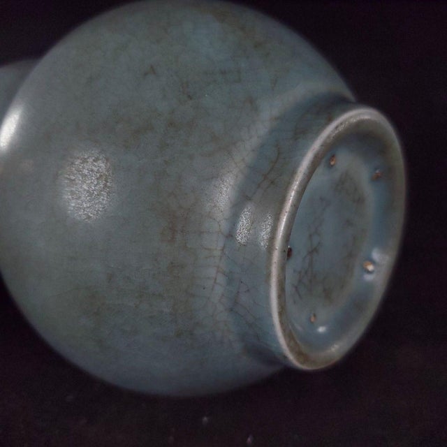 Vintage Chinese Ru Ware Style Gourd Vase With Metal Bound Rim For Sale - Image 9 of 9