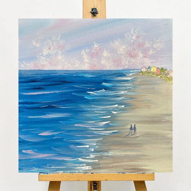 This hand-painted seascape captures the tranquility of the ocean, featuring soft waves and a serene shoreline. The view...
