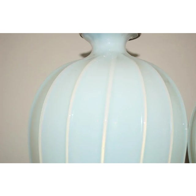 1950s 1950s Italian Marbro Murano White Opaline Glass Lamps - a Pair For Sale - Image 5 of 10