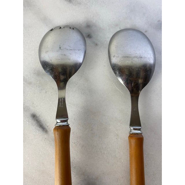 English Vintage Sheffield England Wood Handled Salad Serving Set - a Pair For Sale - Image 3 of 6