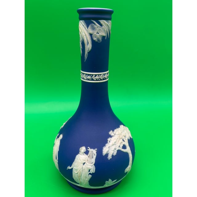 Antique Wedgwood Dark Blue Jasperware Barber Bottle Vase Classical Muses Relief England For Sale - Image 9 of 12