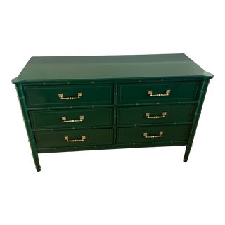 1979s Henry Link Bali Hai Faux Bamboo High Gloss Green Lowboy Dresser For Sale