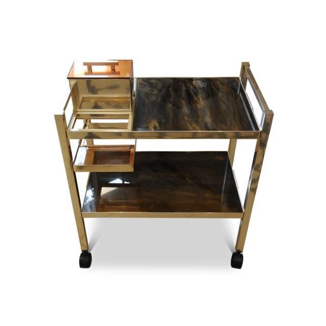 Hollywood Regency Aluminium & Acrylic Two Tier Bar Cart with Ice Bucket For Sale - Image 10 of 10