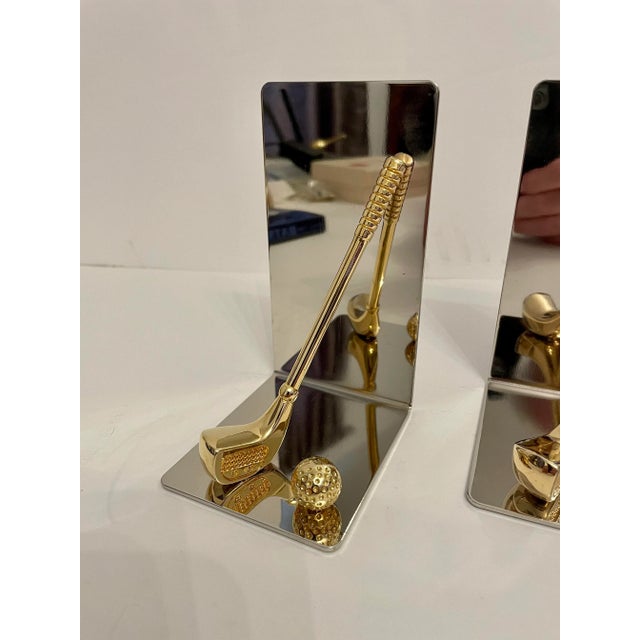 Hollywood Regency Brass and Chrome Golf Club Bookends For Sale - Image 3 of 7