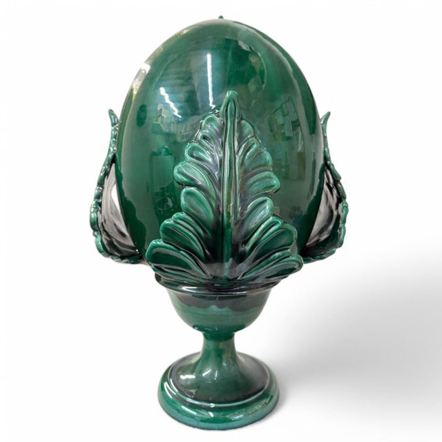 Mediterranean Green Glazed Italian Ceramic Pine Cone For Sale - Image 3 of 4