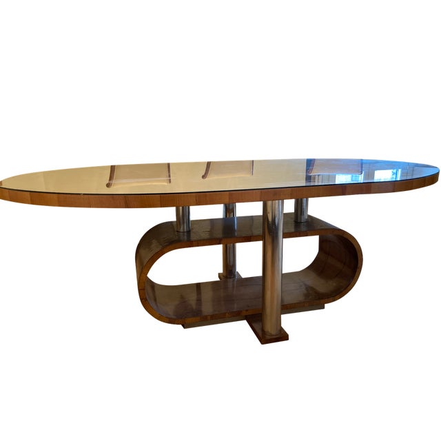 Wood Large Vintage Art Deco Table in Walnut Root and Steel, 1935 For Sale - Image 7 of 7