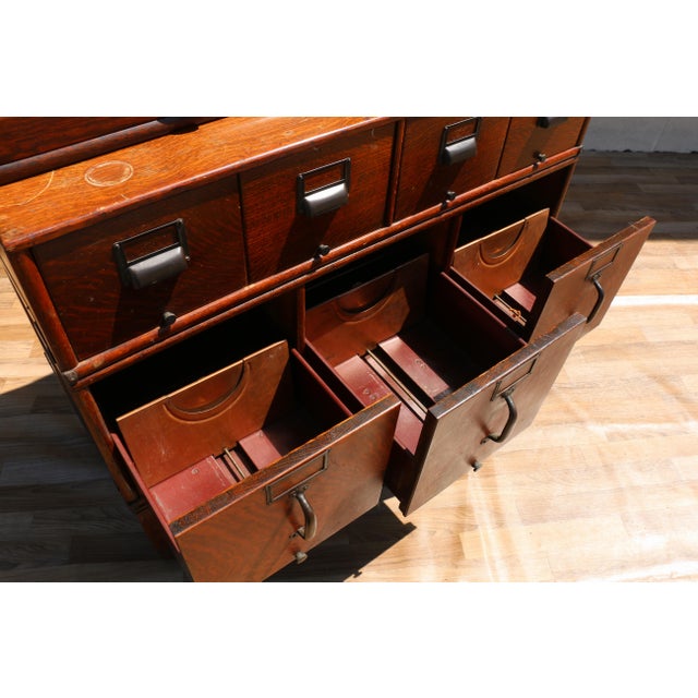 Wood Antique Arts & Crafts Tiger Oak Modular Stacking Multi-Drawer File Cabinet, Early 1900s For Sale - Image 7 of 18