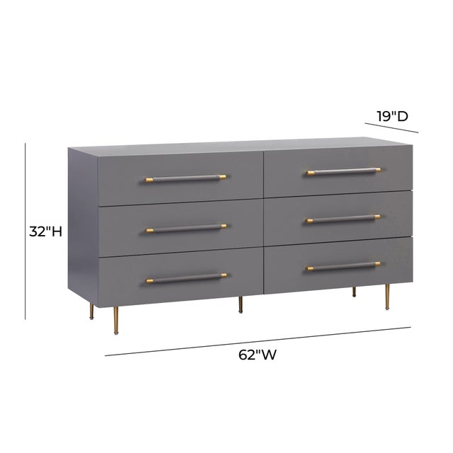 Wood Trident Grey 6 Drawer Dresser For Sale - Image 7 of 9