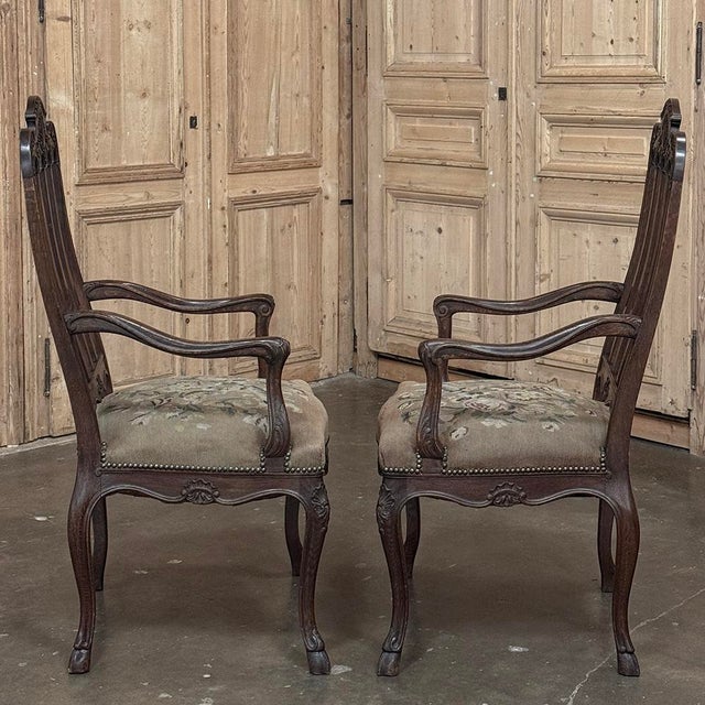 Set of 8 Antique Country French Liègeois Dining Chairs With Needlepoint Tapestry Includes 2 Armchairs For Sale In Dallas - Image 6 of 18
