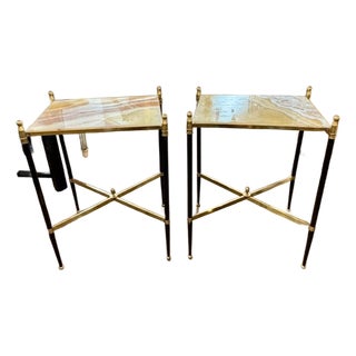 Pair of French Directoire’ Style Steel and Onyx Side Tables For Sale