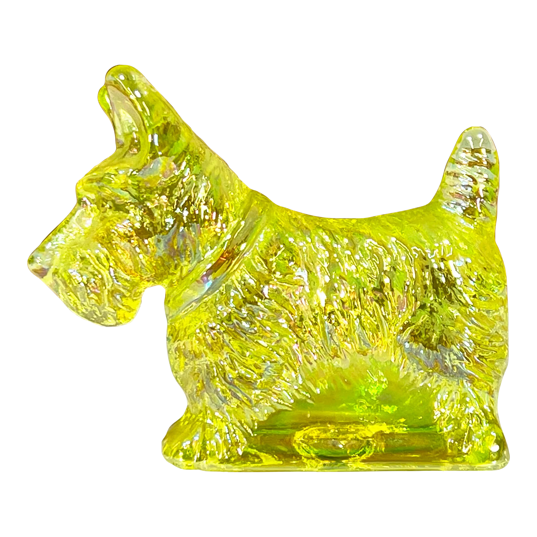 Rare 1930's Yellow Vaseline / Uranium Glass Scottie Dog