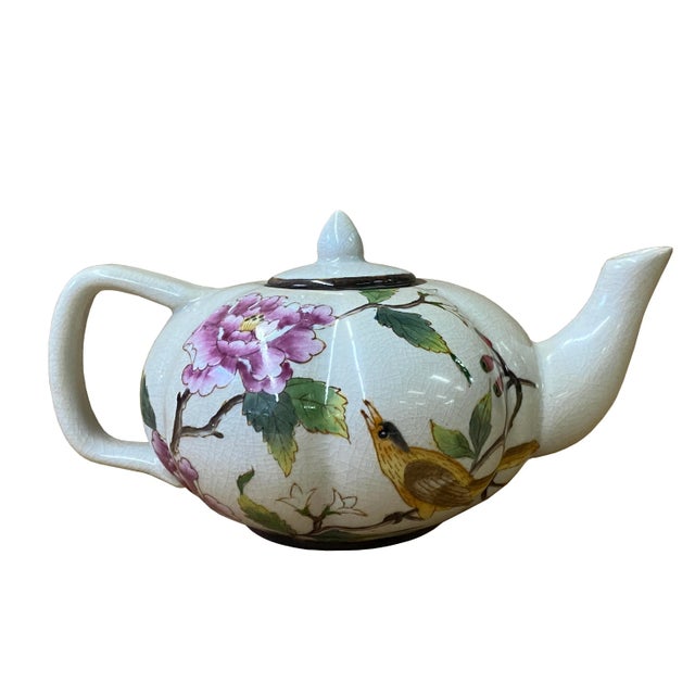 2020s Contemporary Beige Almond Flower Painting Teapot Shape Display For Sale - Image 5 of 6