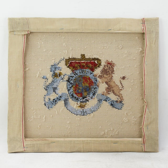 Vintage British Royal Coat of Arms Needlework Lion and Unicorn Heraldic Wall Art For Sale - Image 4 of 6