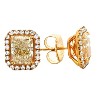 Alexander Beverly Hills Certified 6.03ct Yellow Diamond Stud Earrings With Halo, Pair For Sale