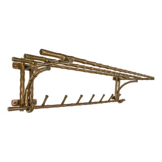 Brass and Faux Bamboo Wall Mounted Coat Rack, 1990s For Sale