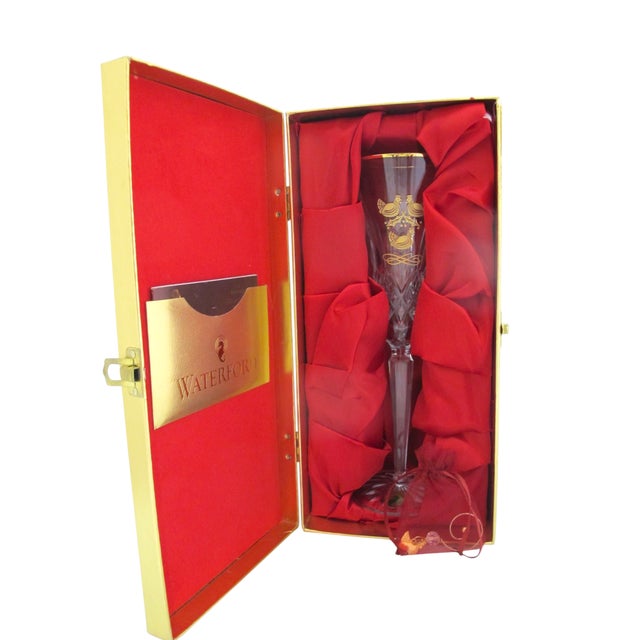 Waterford Crystal 3 French Hens 12 Days of Christmas Gold Champagne Flute in Box For Sale - Image 11 of 13