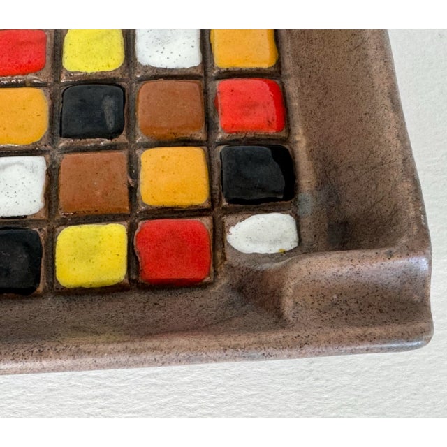 Vintage 1960s Aldo Londi Bitossi Multi-Color Square Ceramic Ashtray. Great ashtray with two cigarette rests. Made in...