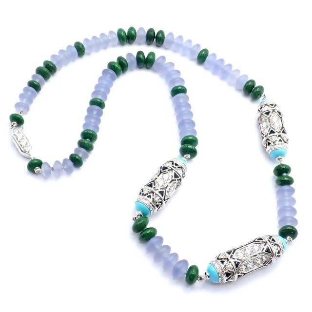 Art Deco Cartier High Jewelry Géometrie & Contrastes Emerald Turquoise White Gold Necklace For Sale - Image 3 of 17
