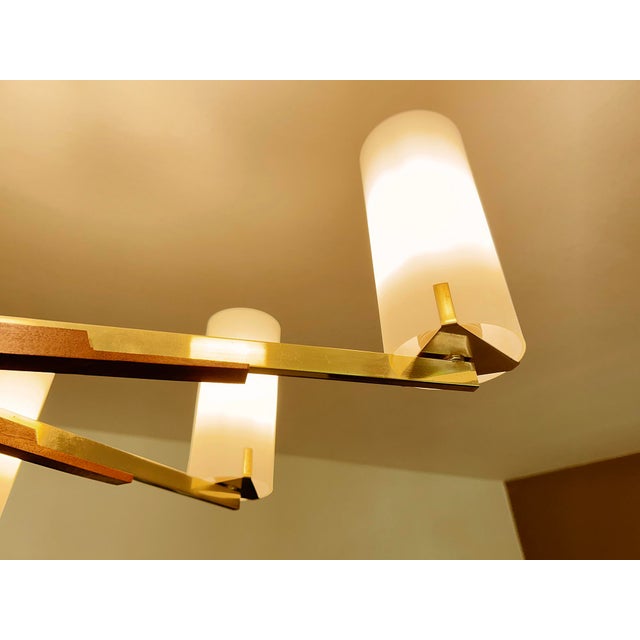 Brown Large Scandinavian Glass and Teak Pendant Light, 1960s For Sale - Image 8 of 15