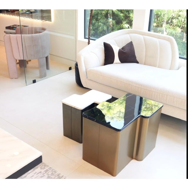 Ludie Marble Top Side Table, Irregular Shape End Table in Gold and White For Sale - Image 4 of 5