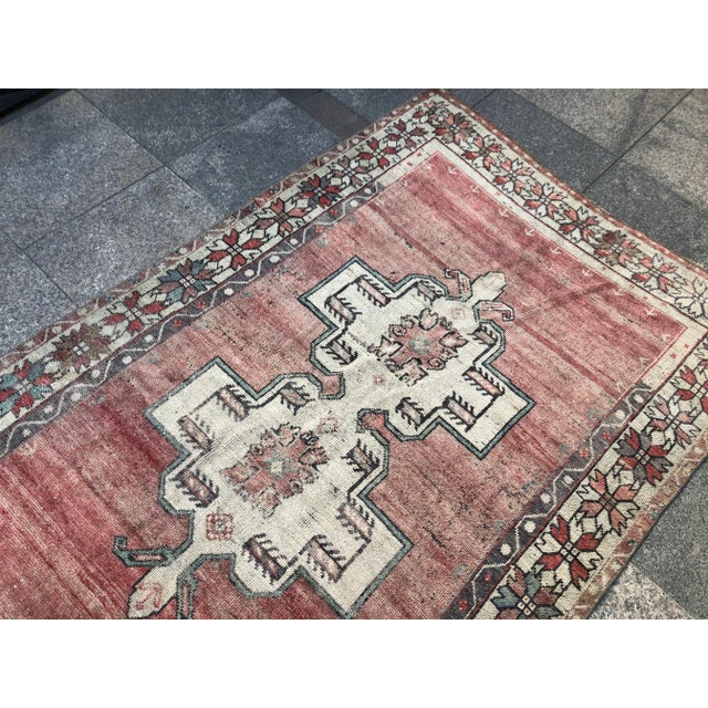 Burnt Orange 1960s Vintage Tribal Handmade Turkish Faded Rug- 3′8″ × 5′10″ For Sale - Image 8 of 11